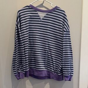 Striped Pullover Sweatshirt in Lavender and Navy